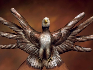 Bodypainting, hawk, hands