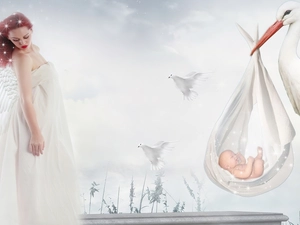 Kid, Deep, Women, stork, fantasy
