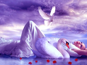 swan, fantasy, White, Dress, Women