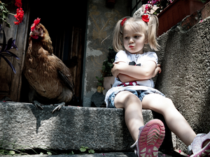chicken, Flower, Kid, girl, Offended