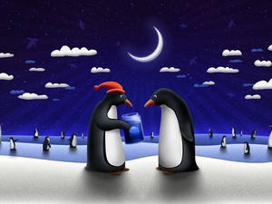 Hat, penguin, moon
