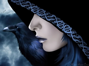girl, Crow, Black, hood