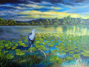 lake, heron
