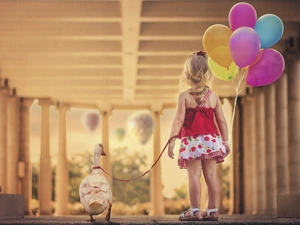 goose, Park, color, balloons, girl