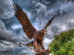 Clouds, eagle, chain, Sky