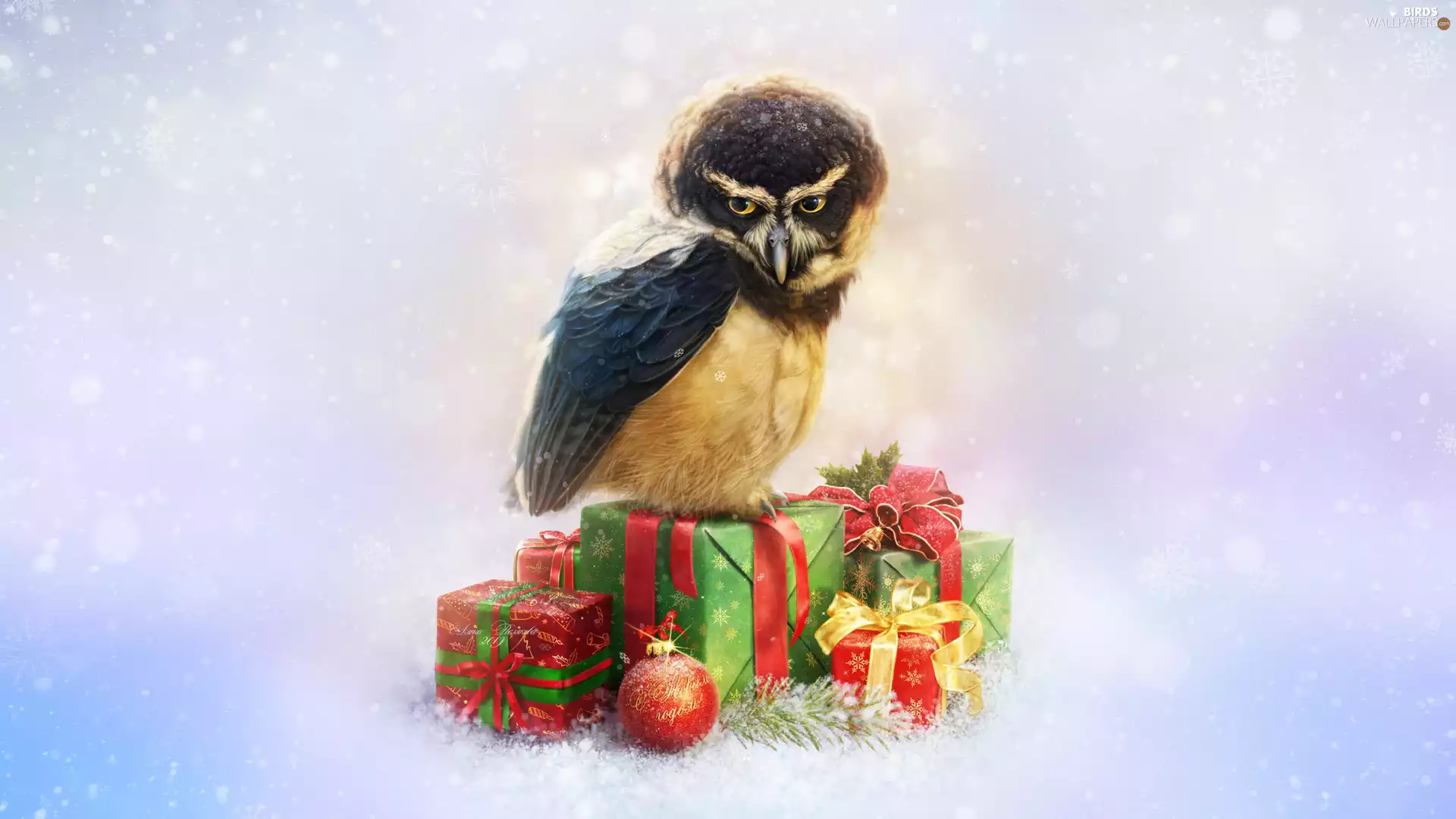 Crested Owl, graphics, baubles, winter, gifts, owl