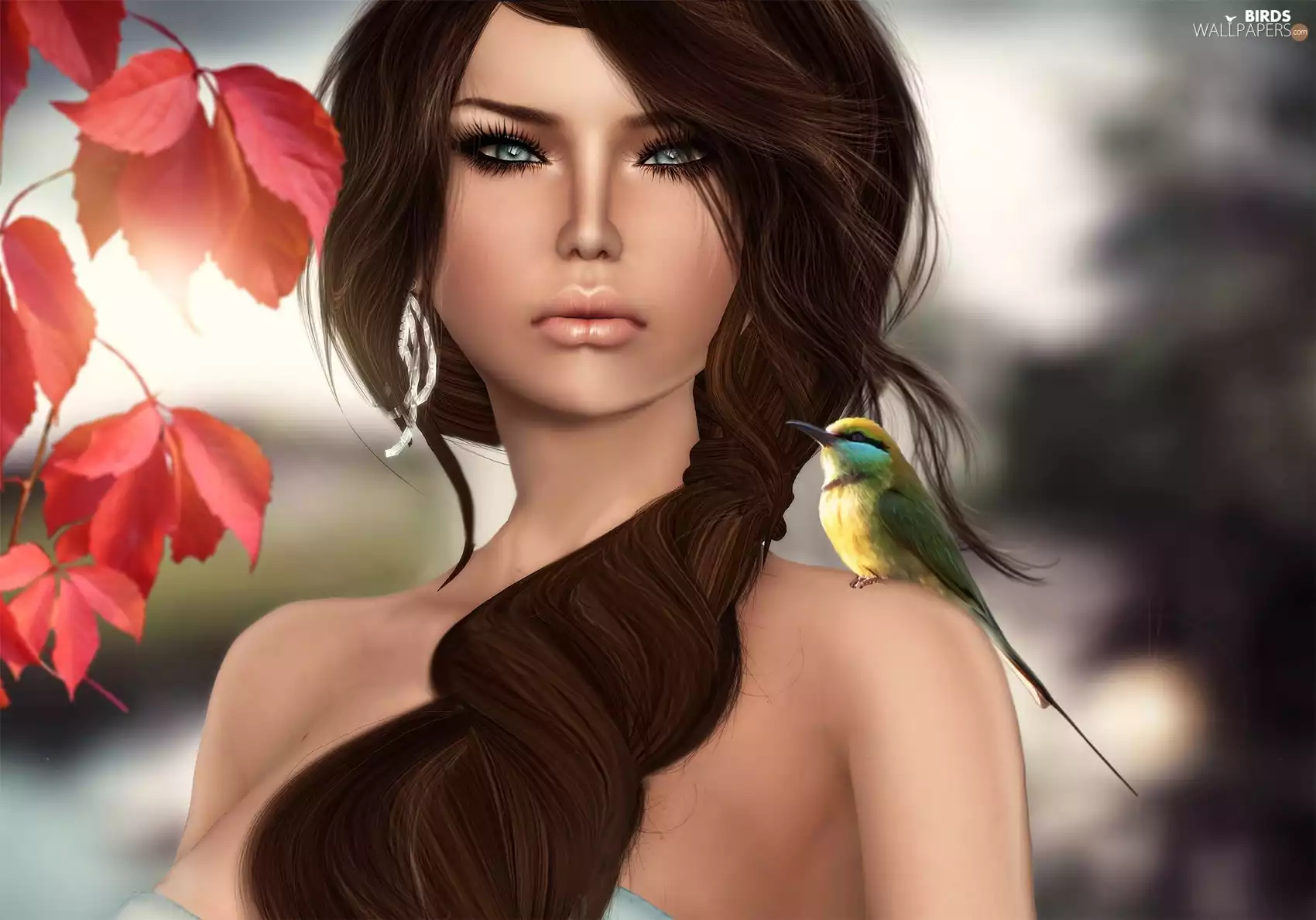 graphics, Art, brunette, bee-eater, girl