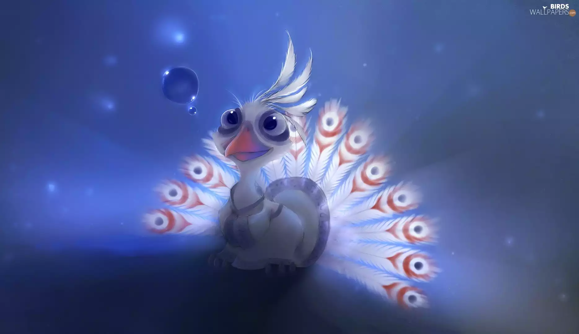 small, bubble, 3D Graphics, peacock