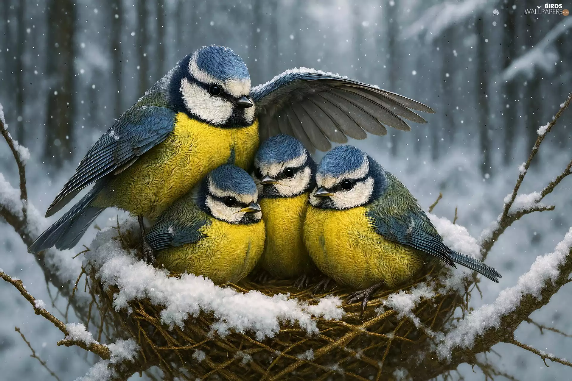 tit, winter, nest, chick, Tit Ordinary, birds