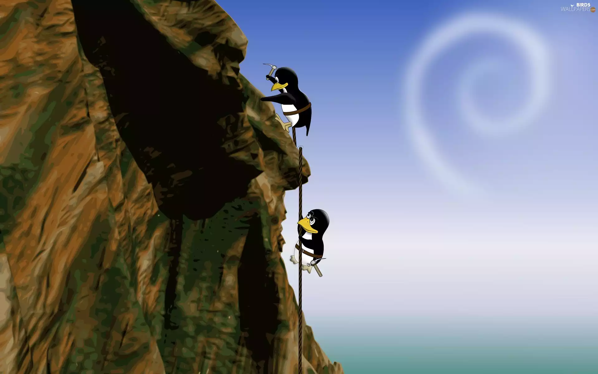 climbing, penguin, mountains