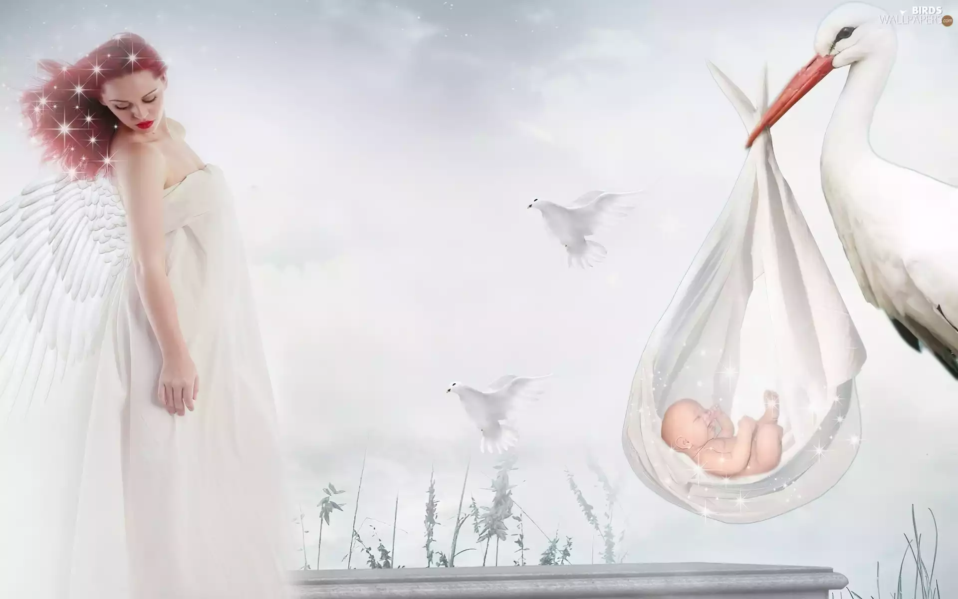 Kid, Deep, Women, stork, fantasy