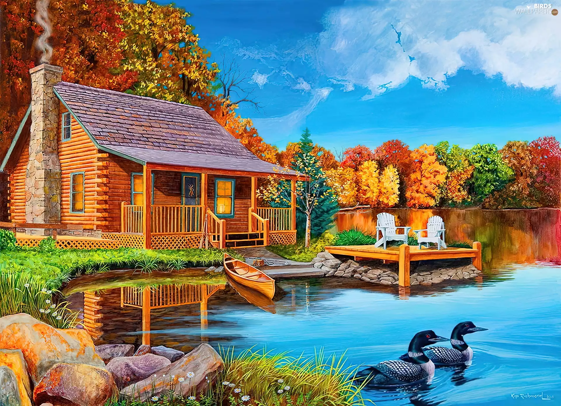 forest, Home, Boat, ducks, Platform, lake