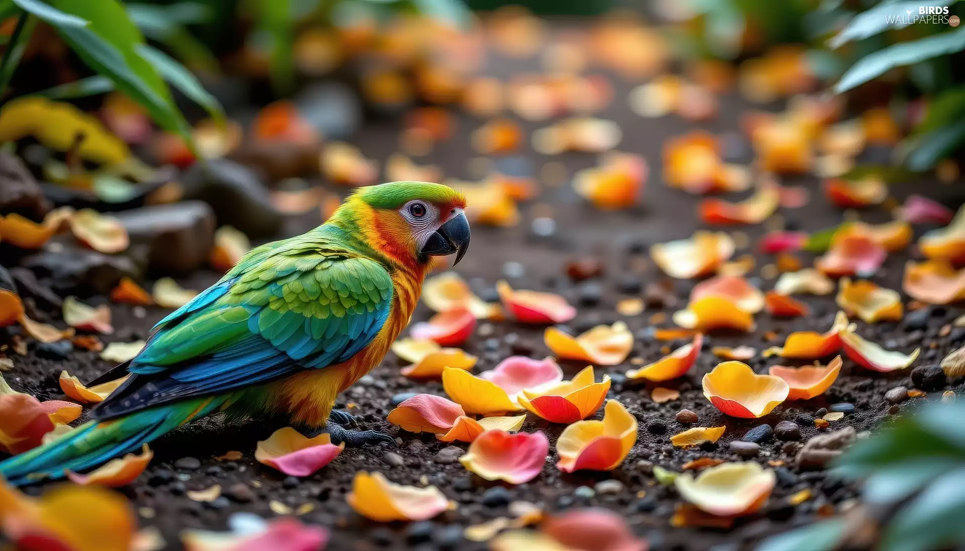 parrot, flowers, Ai, flakes