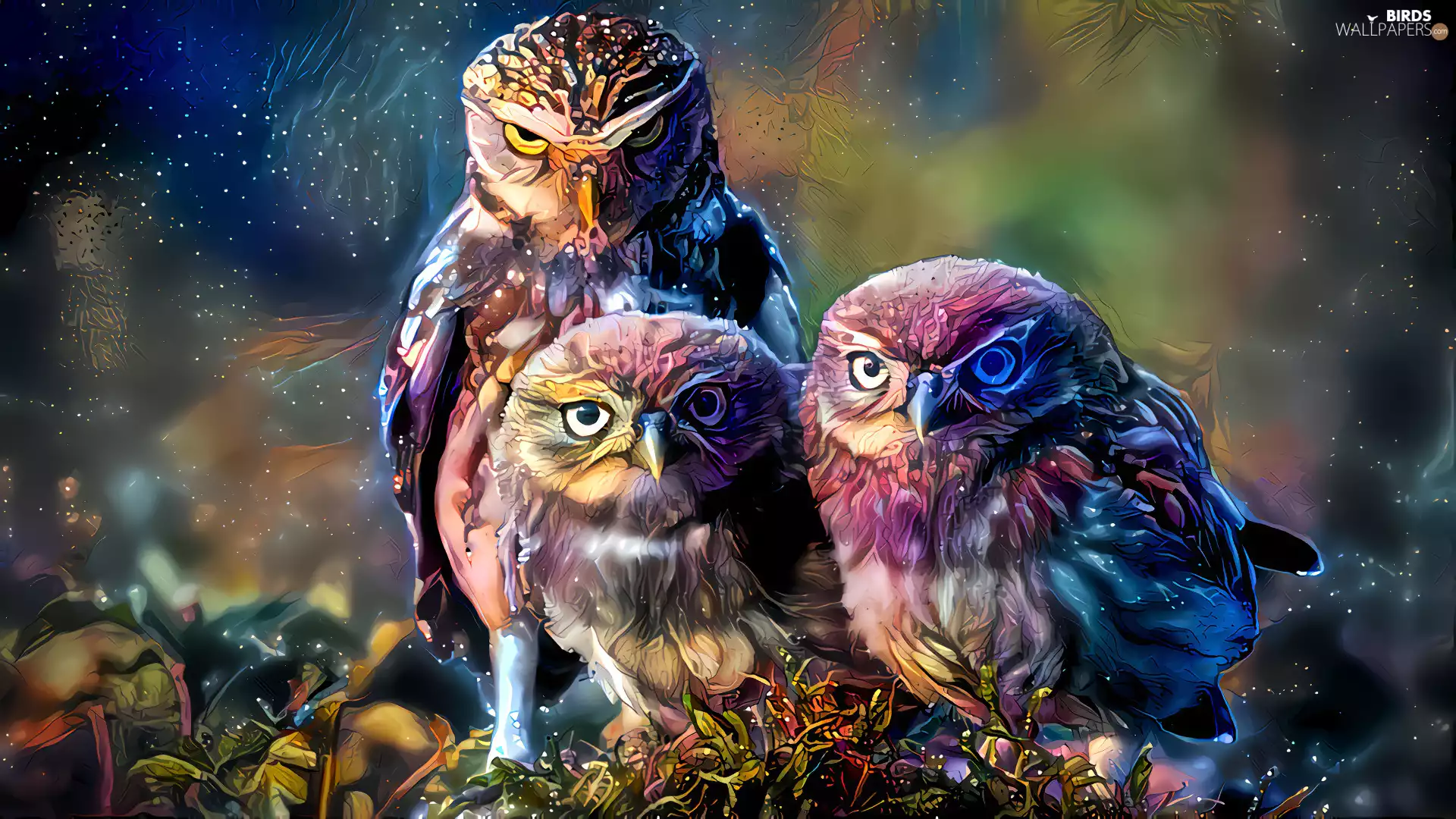Three, Little Owl, graphics, Owls