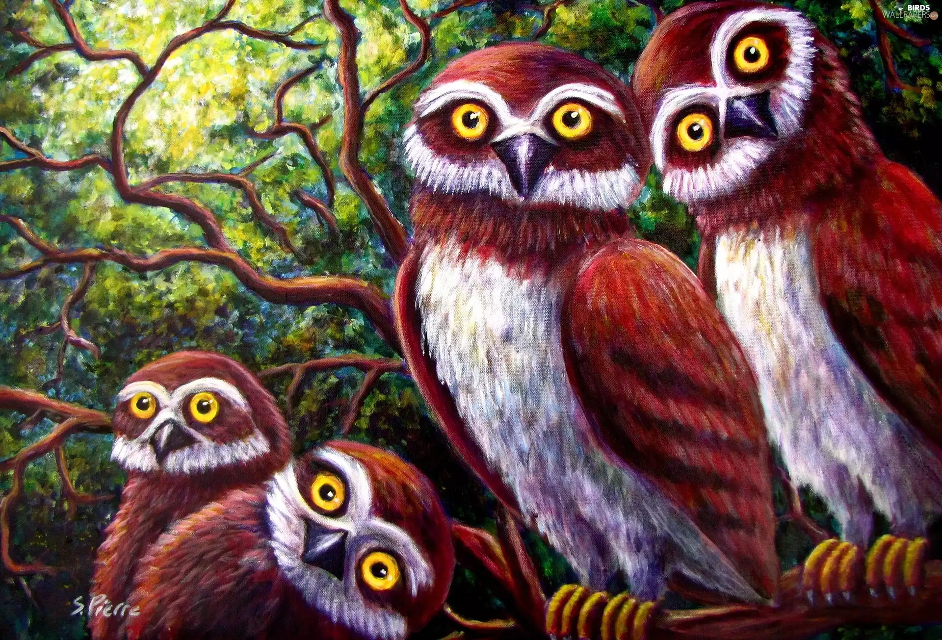 Owls, painting