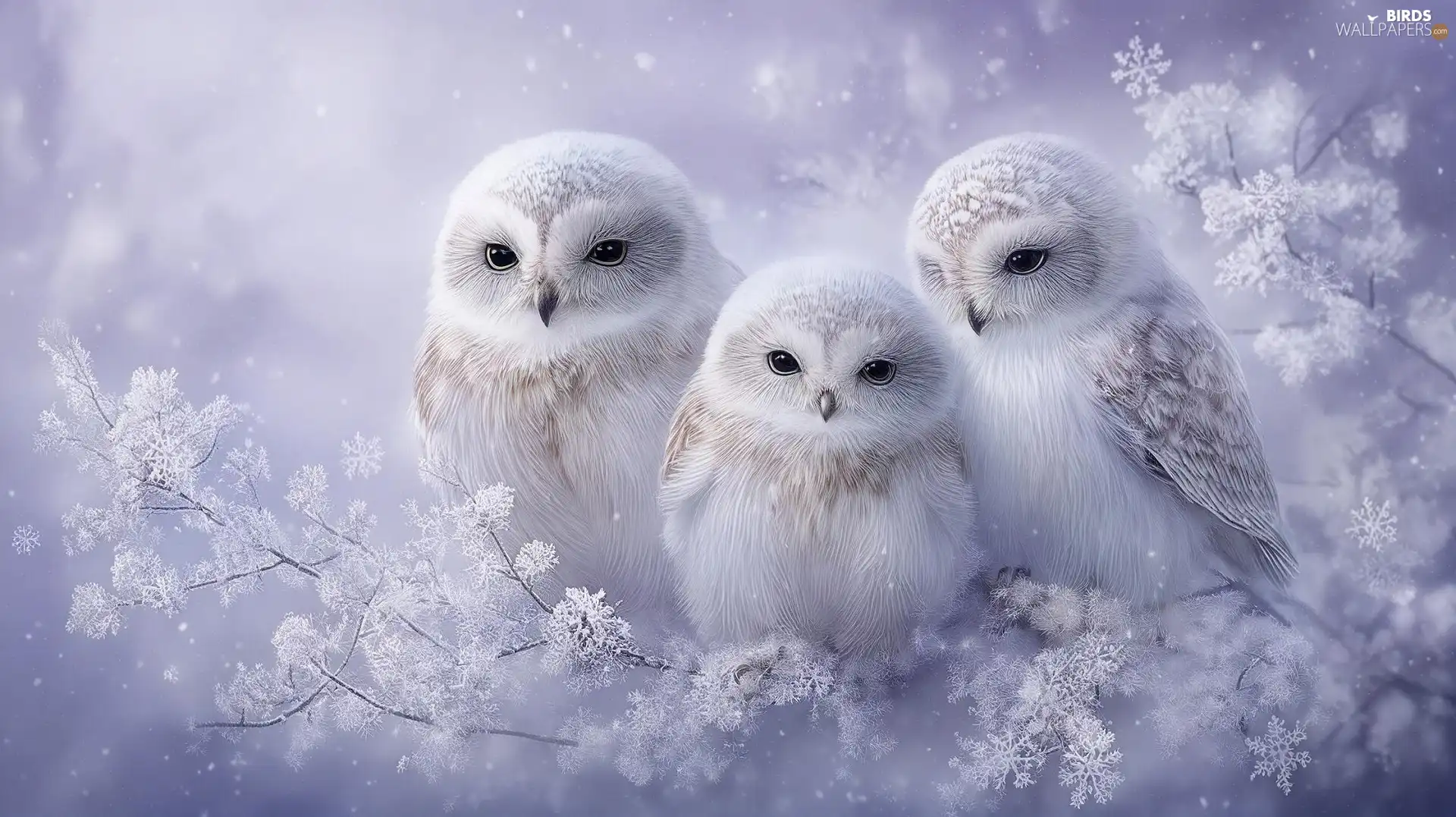 Three, Twigs, Flowers, Owls