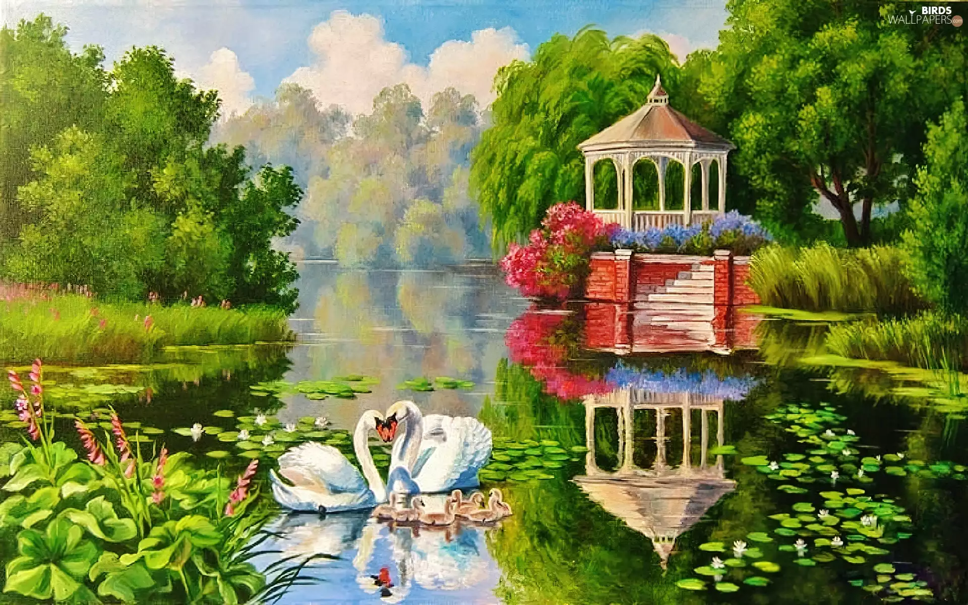 lake, Swan, arbour, Park