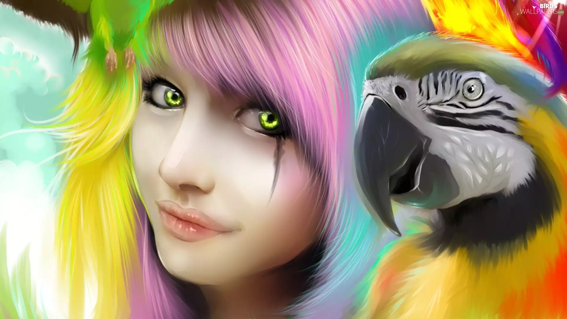 parrot, Rainbow, girl