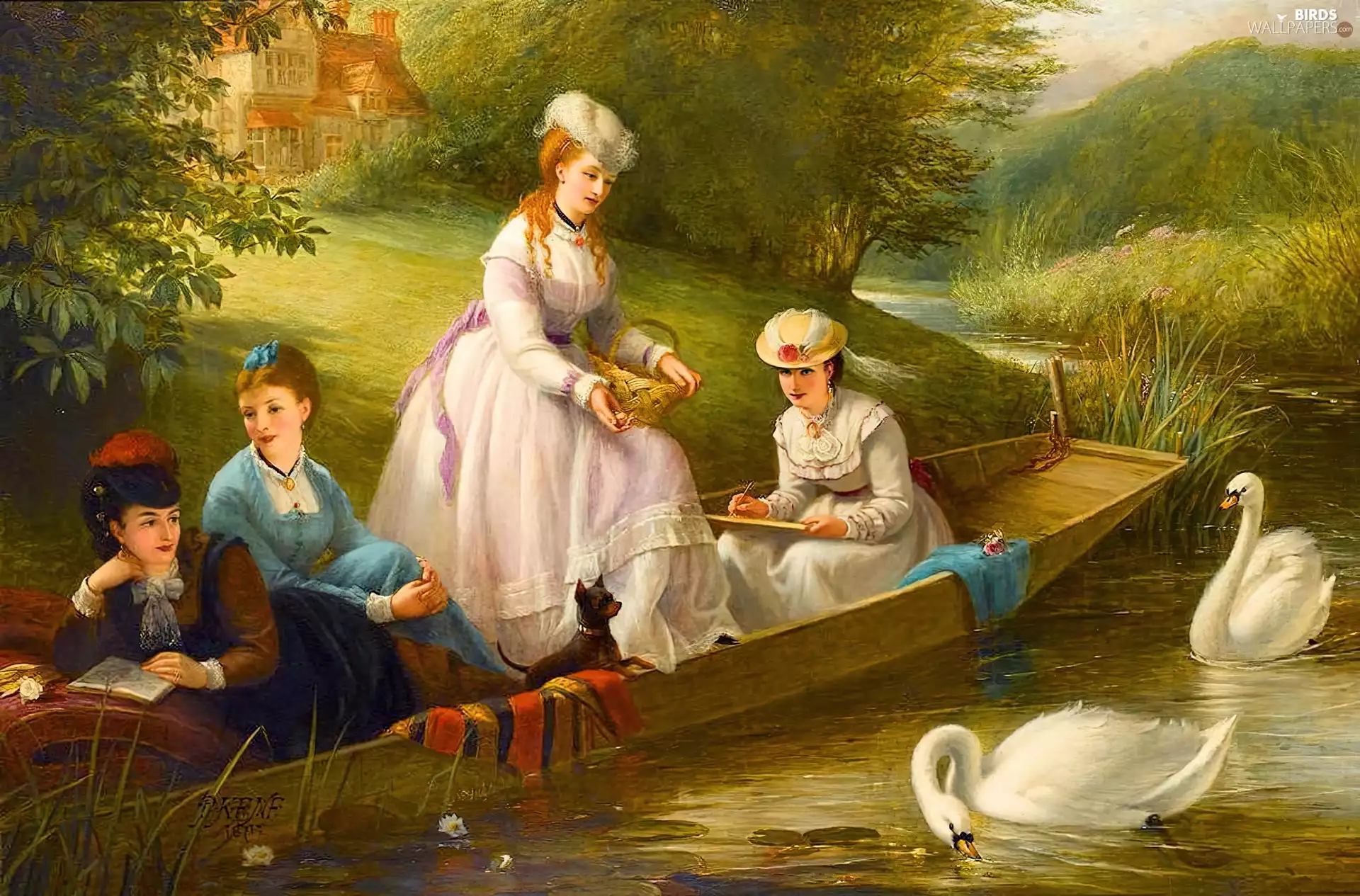 Boat, Swans, Womens, Pond - car, four