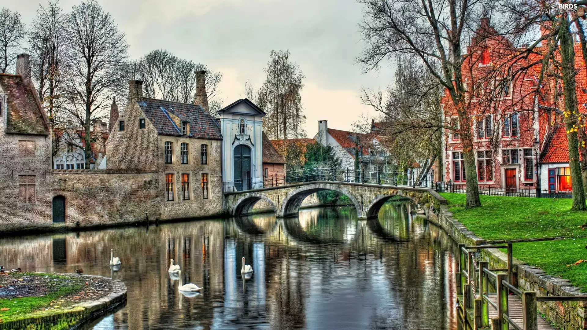 Town, bridge, Swan, River